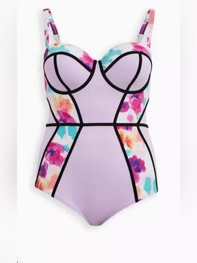 Torrid Slim Fix Underwire Swimsuit | Purple Floral Watercolor | Size 3 D/DD